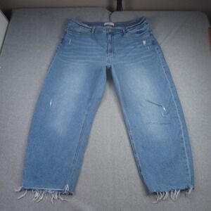 Lovervet by‎ Vervet Women 20W Blue Mild Barrel Leg Cropped Distressed Raw Hem